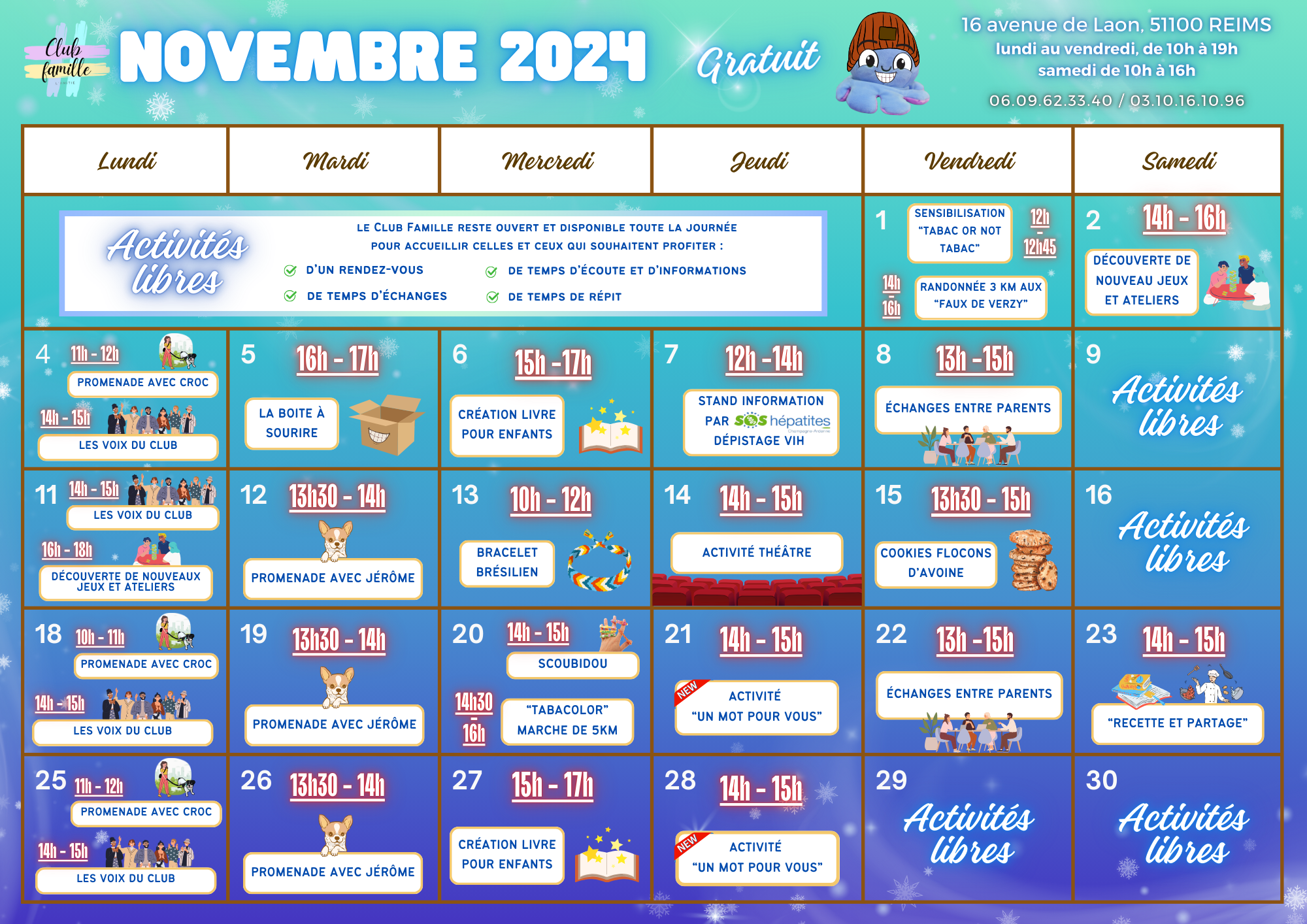 activités du Club famille sur Novembre